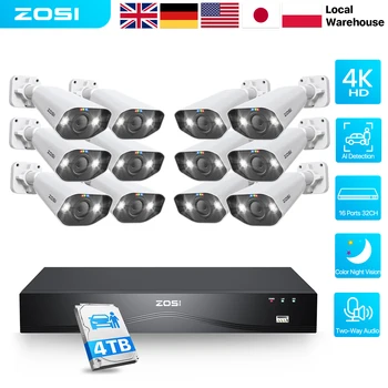 ZOSI 16CH 4K PoE CCTV Security Camera Full System 16 Port 32CH Dual-Disk NVR 8MP Outdoor Home Business Video Surveillance Kit 1