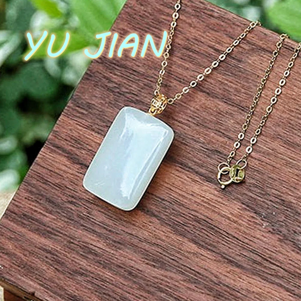 

New Product Natural Authentic Hetian Jade Brand Pendant Quality White-Jade Lucky Charm Fengshui Neck Chain Necklace Fine Jewelry