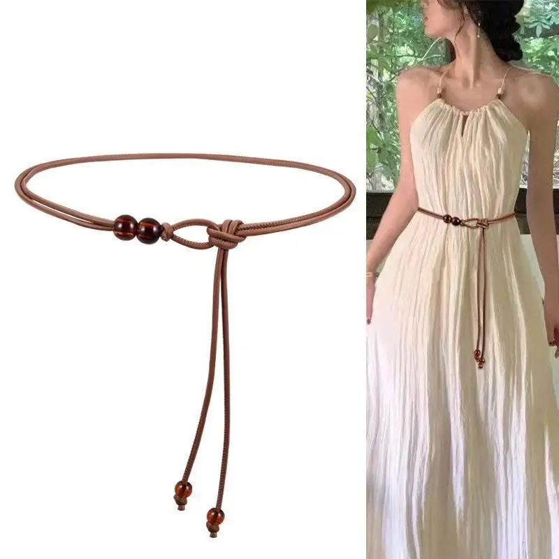 Round Leather Rope Dresses Coat Decoration String Waist Belt Women Fashion Long Waist Chain Vintage Adjustable Waistband