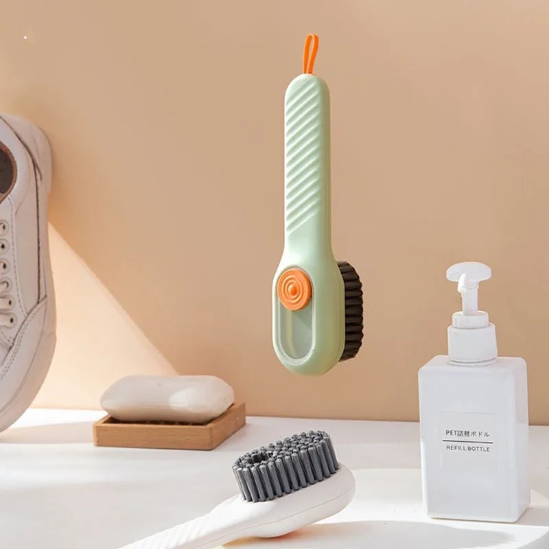 Automatic pressing liquid long handle shoe brush with soft bristles For laundry cleaning