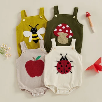 SUNSIOM 0-18 Months Baby Romper Sleeveless Embroidery Ladybug Bee Fruit Mushroom Bodysuit Overalls for Girls Boys 1