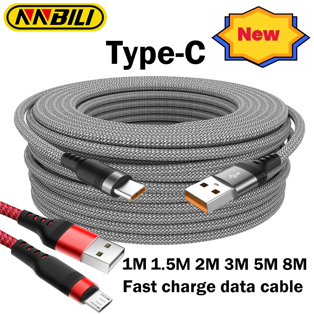 USB Type C Cable NNBILI Universal USB Type C Cable 6A Fast Charge Data Cable 1m 1.5m 3m 5m 8m Micro Extend For Samsung Huawei Xiaomi PS4/5