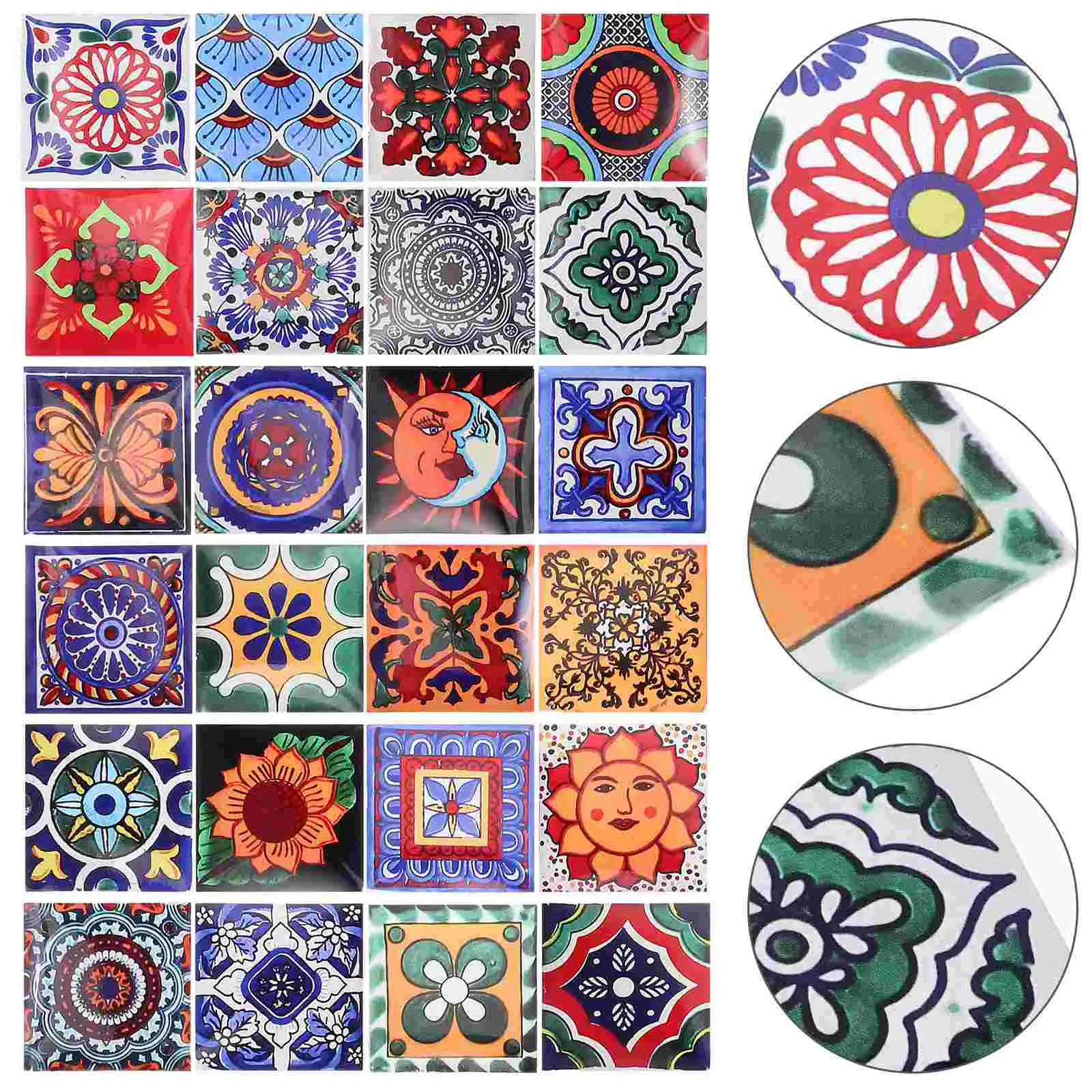 

24 Sheets Nail Sticker Vintage Tile Stickers Kitchen Backsplash Peel and Floor Decorate Wall Tiles Bathroom Waterproof for