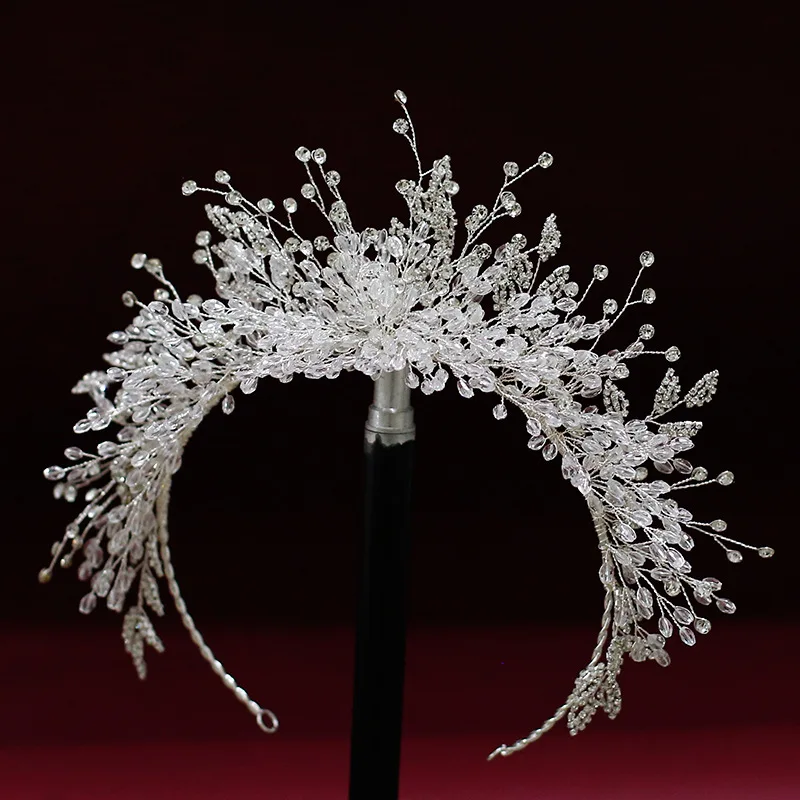 

NEW Luxury Crown Clear Crystal Tiara Handmade Headbands Beaded Crowns Hair Ornament Bridal Wedding Dress Accessories