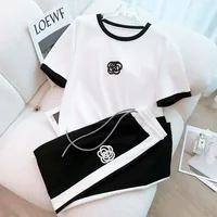 Women's Sports Short Sleeved T-shirt Crop Top And Pants 2 Two Piece Set 2025 Summer New Small Fragrant Style Clothing For Women