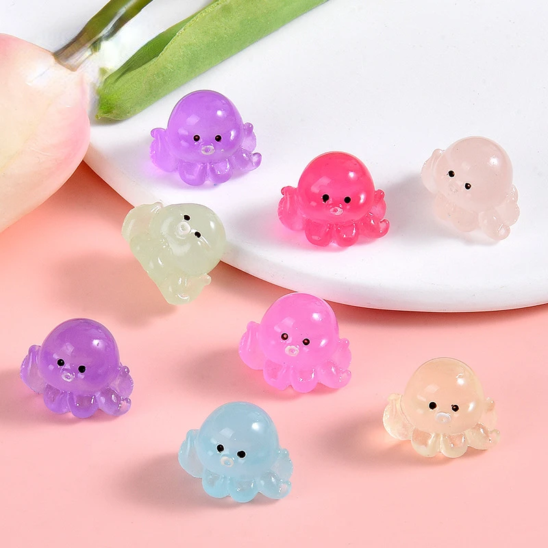 30pcs Kawaii 빛나는 다채로운 문어 미니 문어 수지 동물 홈 장식 요정 정원 DIY 인형 집 장식 액세서리
