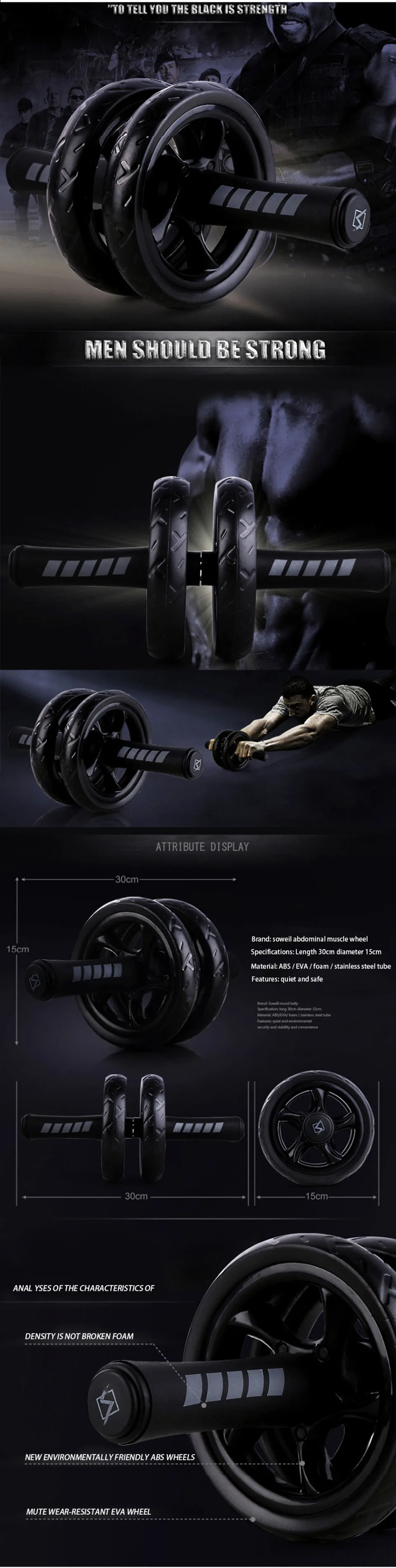 Description Picture 4 of itemAbs New Keep Fitness Wheels No Noise Abdominal Wheel Ab Roller with Mat for Exercise Muscle Hip Trainer Equipment