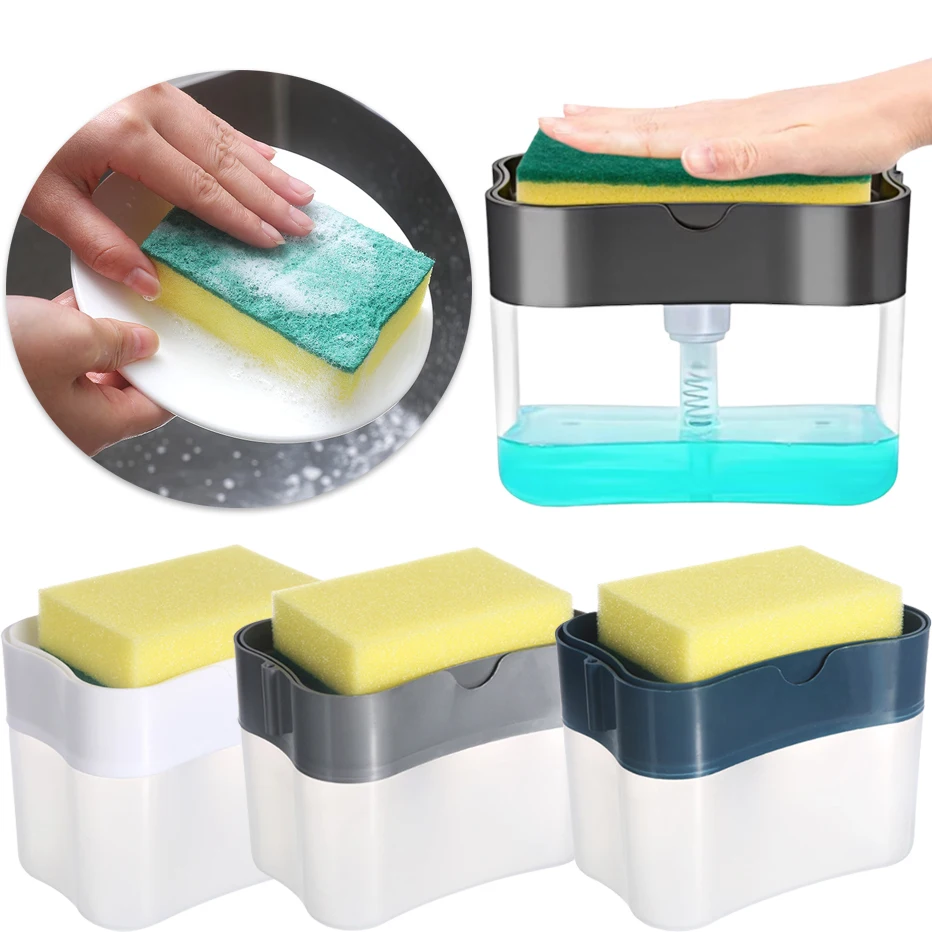 

Automatic Dish Soap Dispenser Kitchen Sink Sponge Holder Refillable Cleaning Liquid Pump Dispenser Kitchen Accessories