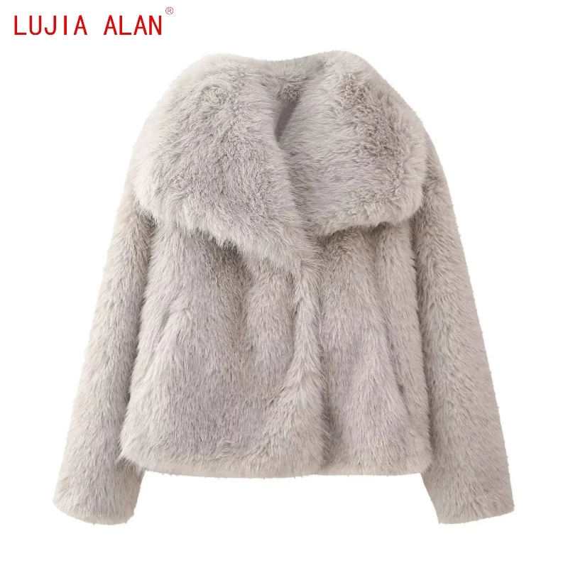 

Winter New Women Faux Fur Coat Female Casual Long Sleeved Loose Tops LUJIA ALAN C2136