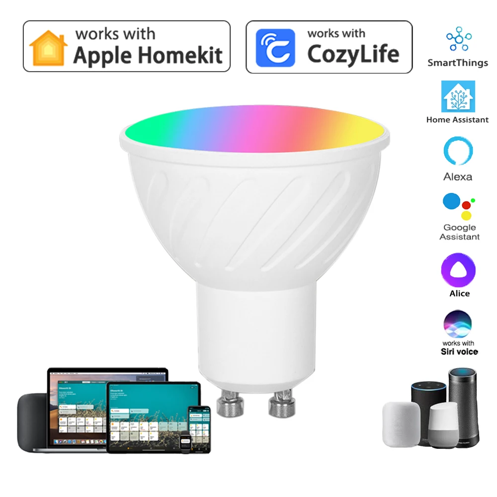HomeKit LED Spotlight GU10 WiFi Smart App Dimming RGBCW Light Bulb Siri Alexa Google SmartThings Alice Voice Control Home Assist smart led light bulbs