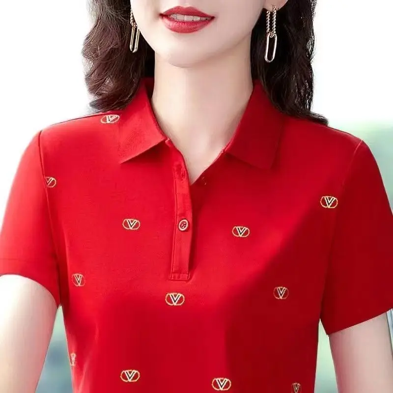 HighQualityShortSleevedWomens2023SummerNewPoloShirtKorean