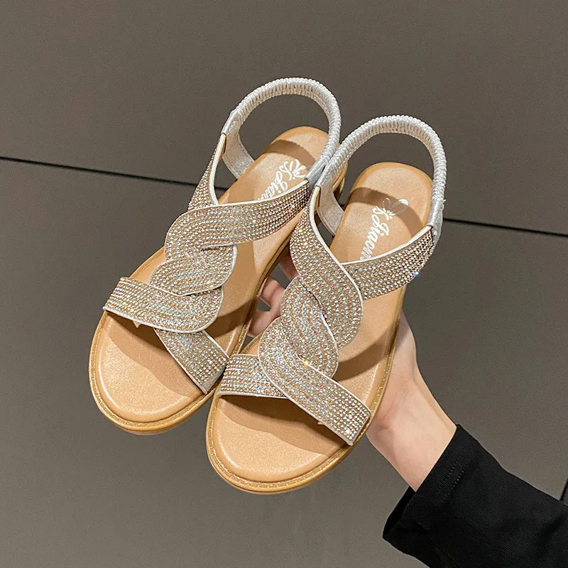 Summer New Sandals Sexy Crystal Women Shoes Wedges Roman Sandals Lady Slippers Female Sandal Elegant Open Toe Women