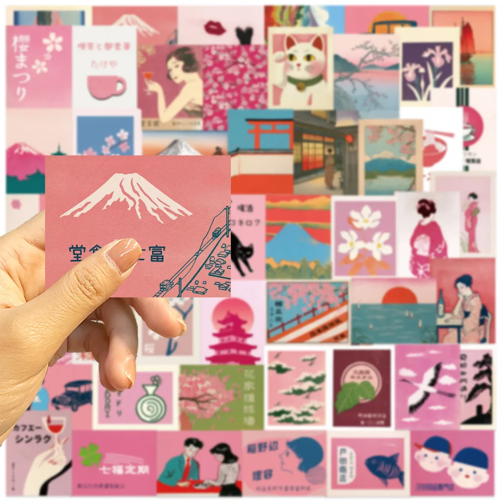 50PCS 빈티지 핑크 일본 미적 낙서 스티커-수하물 및 노트북 DIY 장 방수(Anime Worlds Store)