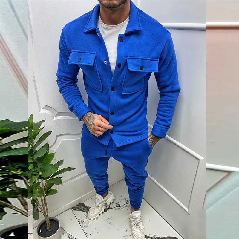 Autumn and Winter Fashion Jacket Casual Pants Two-piece Set New Trend Solid Color Men's Fashion Suit