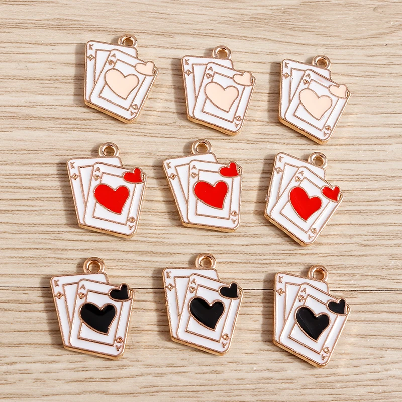 10 Stück niedliche Emaille-Herz-Poker-Anhänger für die Herstellung von Halsketten, Ohrringen, Armbändern, DIY handgefertigten Kunsthandwerk, Schmuckzubehör – Detail 10