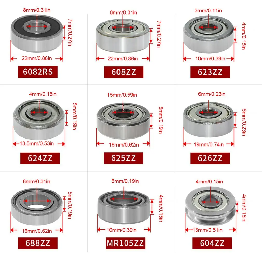 10pcs Mini Bearing 623ZZ 624ZZ 625ZZ 626ZZ 608ZZ 688ZZ Deep Trough Ball Bearings For 3D Printer Dropshipping 10pcs lot lm20uuop 20x32x42mm open linear bearing motion ball bushing for 3d printer cnc parts