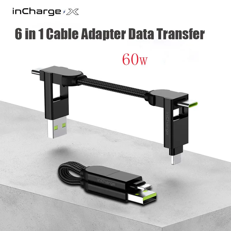 

New Incharge X Keychain Data Cable Transfer 6-in-1 Charging Cable PD USB to USB-C Type-c Lightning Micro USB Magnetic Adapter