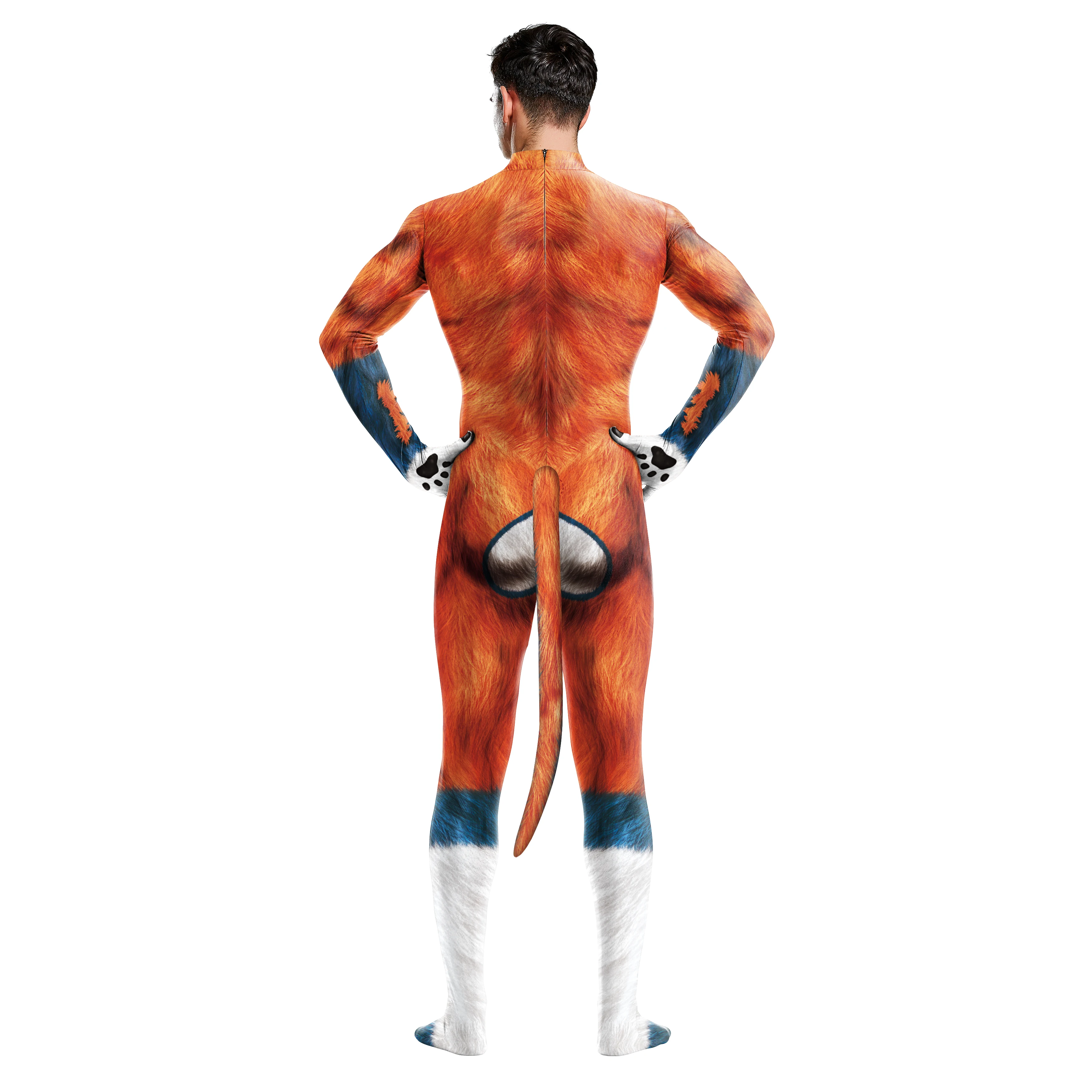 Men 3D Crocodile Texture Printed Animal Cosplay Costume Bodysuit with Tail Crotch Zipper Jumpsuits Catsuit Zentai Suits adult unitard cosplay costume