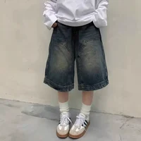 Washed Denim Short Shorts Loose Fit Sporty Thin Summer Women's Jeans Straight Leg Street Style Versatile 7/8 Length Pants