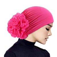 Femmes Hijabs Turban grande fleur tissu élastique bandes de cheveux chapeau bonnet dames musulman solide perte de cheveux écharpe casquette cheveux accessoires 6