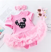 3pcs Disney Summer Miinie cotton rompers new girl baby  short-sleeved robe suit 0-2 years old baby crawling suit rompers 3
