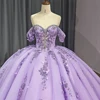 Shiny Scoop Shiny Quinceanera Dress Party Gown Purple Princess Lace Appliques Beads Crystal Off The Shoulder For 16 Year 1265 5