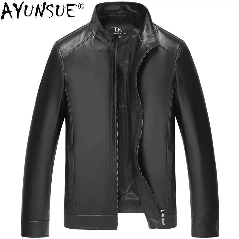 

Genuine Leather Jackets for Men Natural Sheepskin Clothes Stand Collar Business Casual Single Men's Outerwear Jaquetas FCY4755