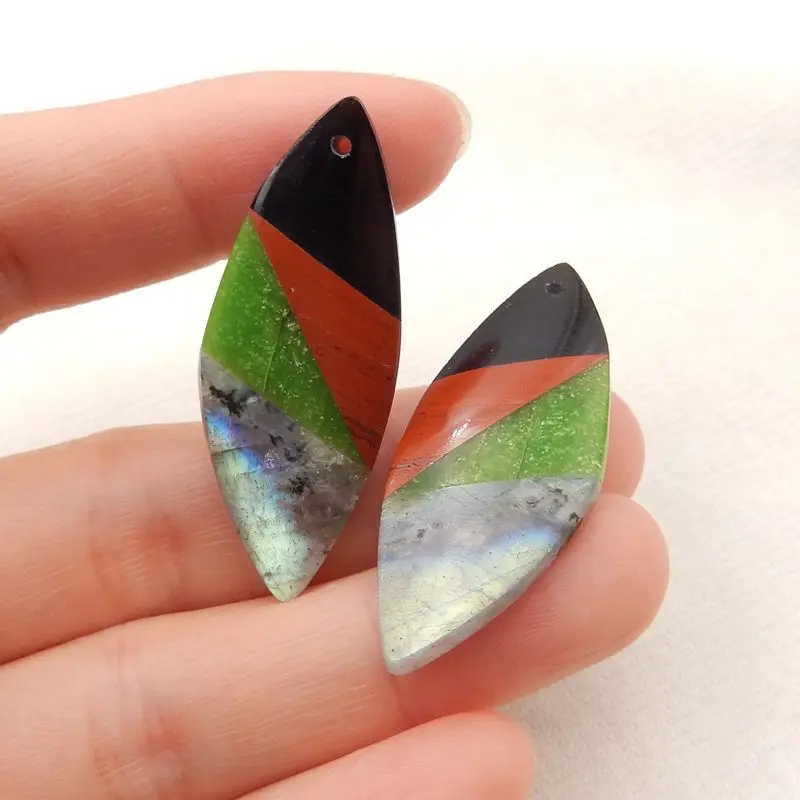 Semiprecious Natural Stone Obsidian Red River Jasper Serpentine Labradorite Earring Bead Accessories For Women 41x16x5mm 10g