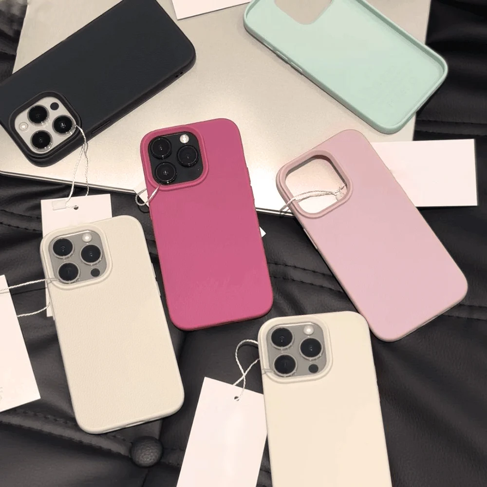 Elegant Leather Candy Lychee Pattern Shockproof Matte Silicone Phone Case