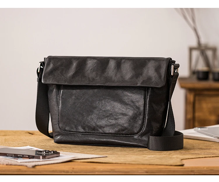 PNDME Casual minimalistische Designer handgemachte echtes Leder Herren Umhängetasche Outdoor Pendler erste Schicht Rindsleder Umhängetasche – Detail 9