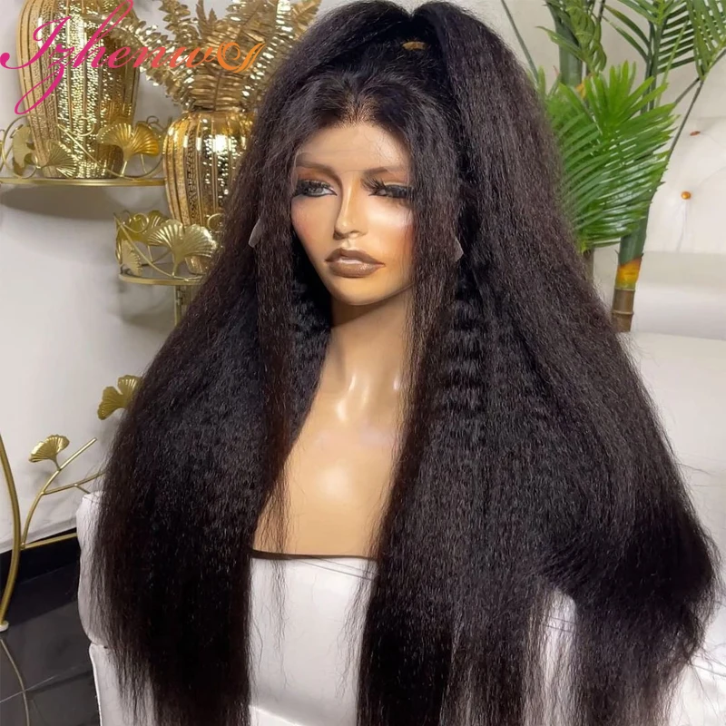 

Transparent 13x6 Kinky Straight Lace Front Wig Pre Plucked Yaki Brazilian 4x4 Lace Closure Human Hair Wig For Woman Natural Hair