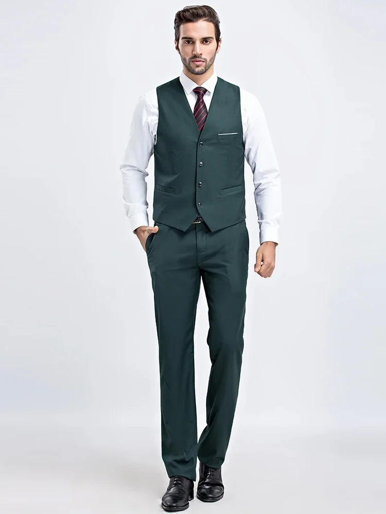 Men Casual Business Solid Color Vest Pants Groom Wedding Dress