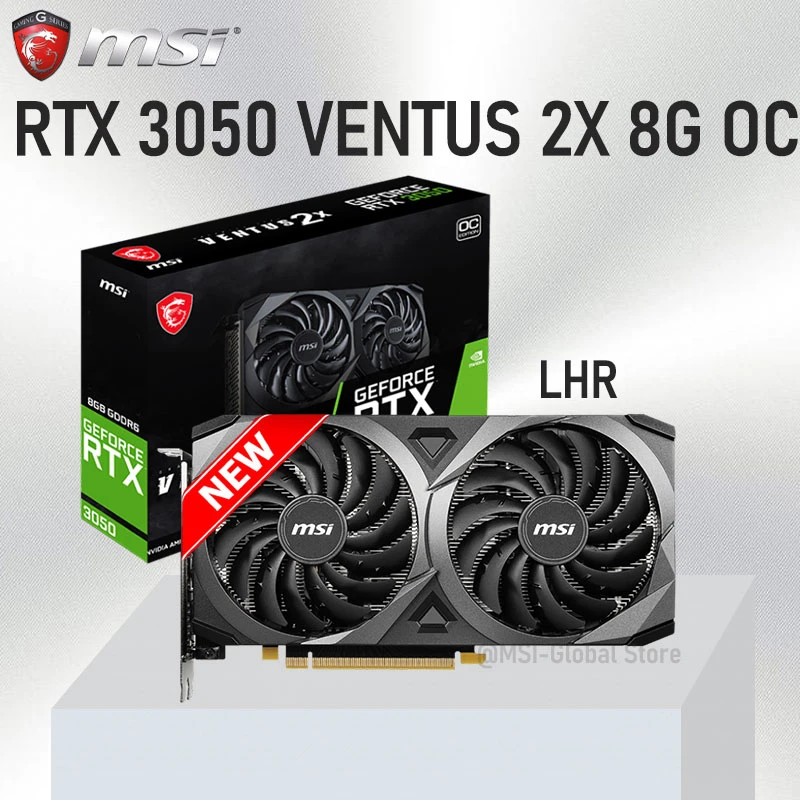 MSI Graphics Cards GeForce RTX 3050 VENTUS 2X 8G OC LHR GDDR6 128bit 1807MHz 14000MHz Heat Sink Raphic Card HDCP Video Cards New