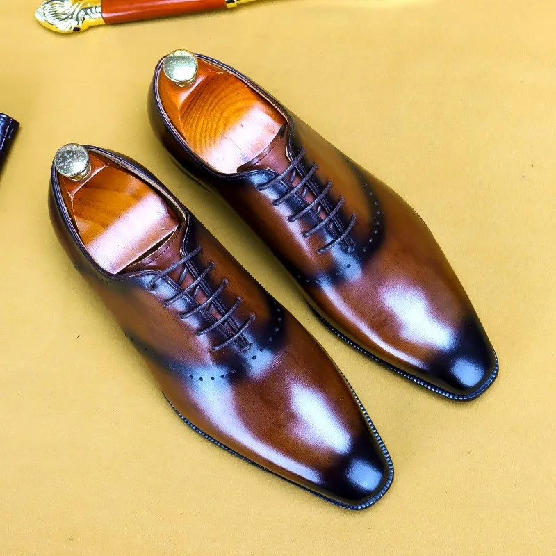 

Italian Men Dress Shoes Genuine Calf Leather Black Business Office Pointed Toe Lace Up Brogue Oxford Wedding Formal Shoe For Men