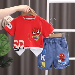2024 Summer Baby Boys Spiderman Short Sleeve T-shirt+Jeans Sets Clothes Kids Fashion Clothing Outfits Children Sports Suits