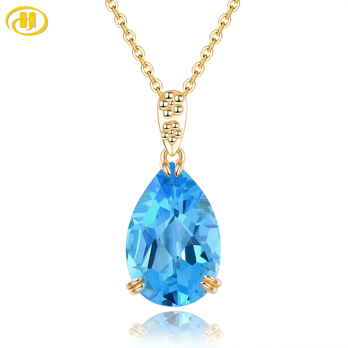 

Natural BlueTopaz Real 14 Karat Yellow Gold Pendant 6 Carats Genuine Deep Blue Topaz Colorful Gemstone Gold Fine Jewelry Classic