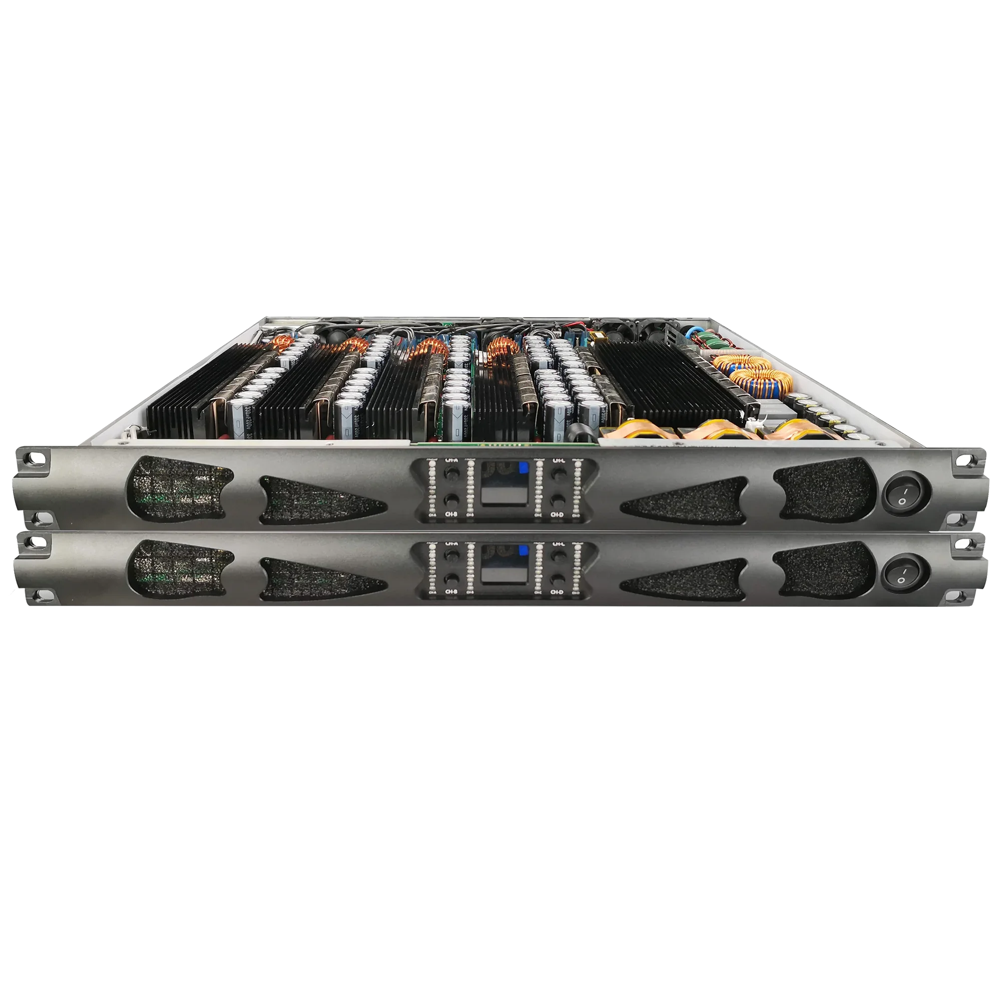 전문가용 클래스 D 1u 파워 앰프 옵션, 블랙 및 블루 컬러, 2 채널 2000W DJ 시스템, 2*18 인치 서브우퍼용 설계