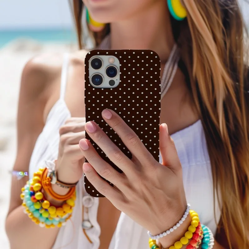 Polka Dot Magnetic Brown Phone Case with Double-Layer TPU Back Cover