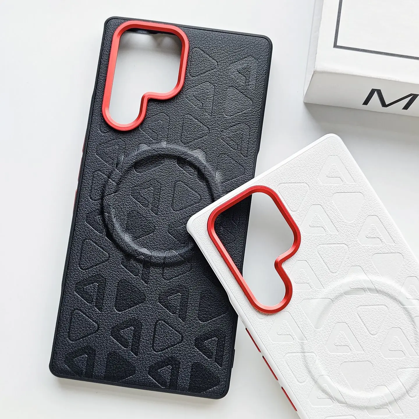 Luxury Magnetic Matte PU Leather Shockproof Case with Metal Button and Lens Ring