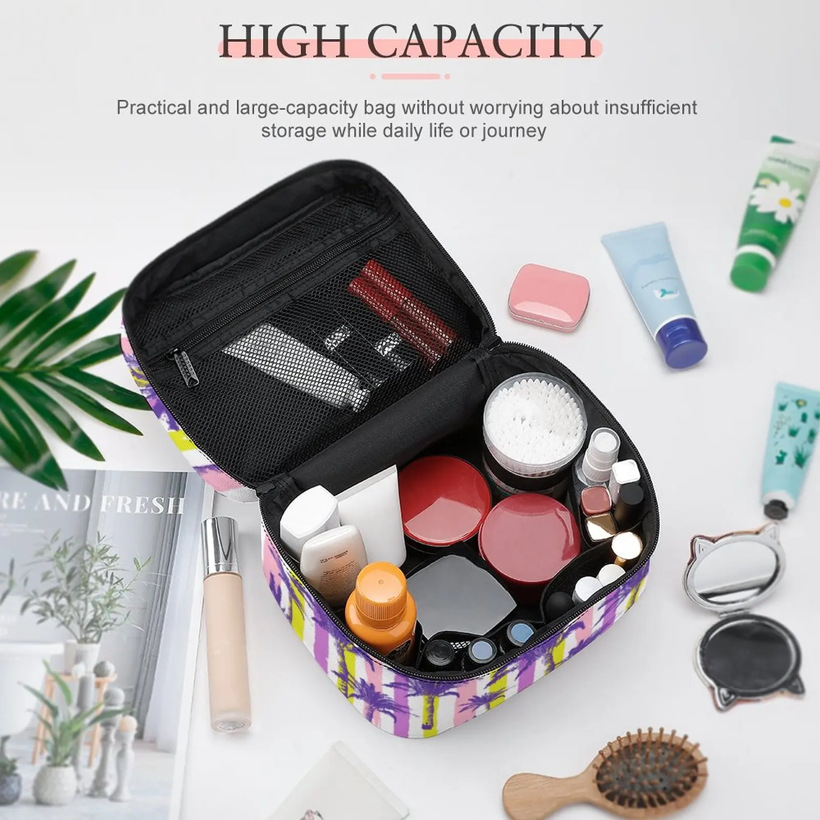 Customized Pattern Makeup Bag Painted Coconut Tree Makeup Bag Women Multifunction Cosmetic Bag Toiletries Organizer Storage Bag