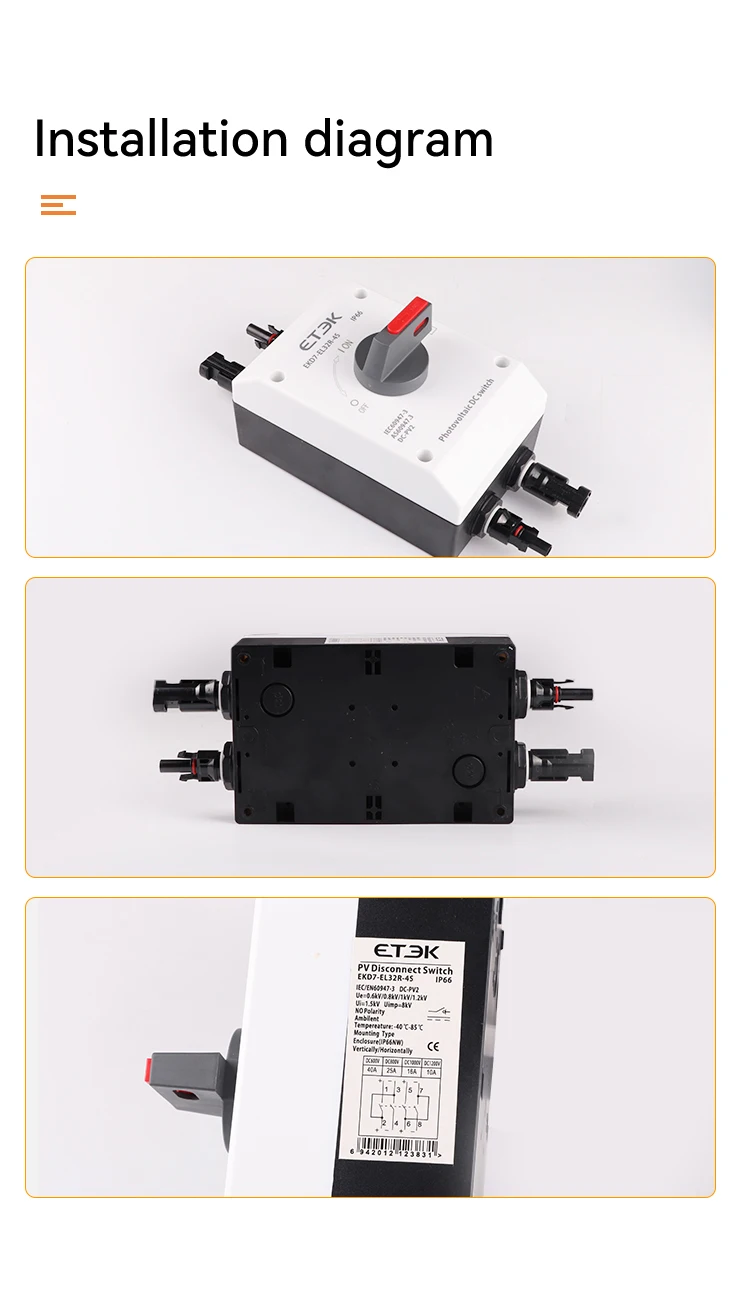 Photovoltaic Solar DC Isolation Switch Outdoor PV Solar Switch 4P 1000V 32A UKPM