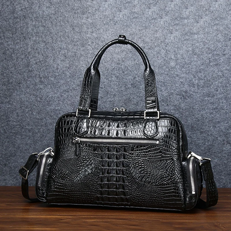 Crocodile pattern cowhide men's travel bag genuine leather handbag large capacity business travel luggage bag shoulder Tote bag