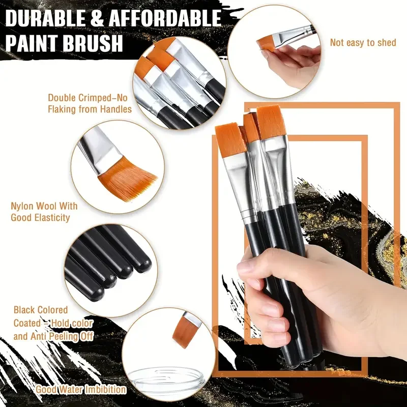 10pcs Flat Acrylic Paint Brush 3/4 Inch Wide Paint Brushes Watercolor Quality Synthetic Artist Paint 4