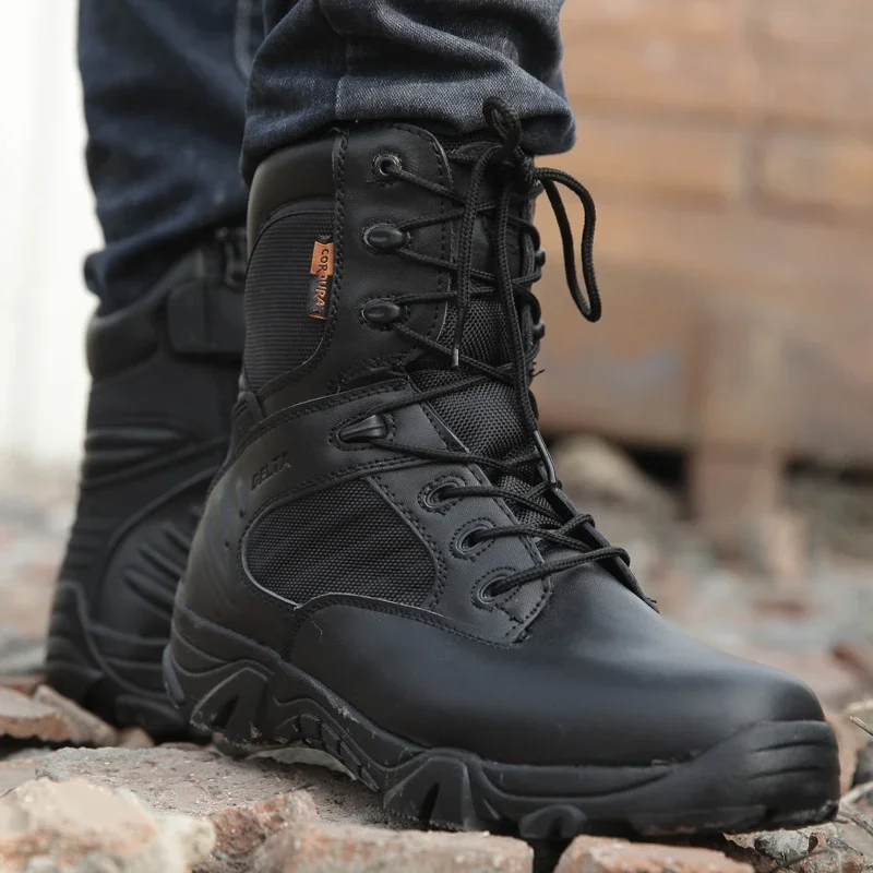 Outdoor Boots Men Leather Boots Spring Men Boots Special Force Waterproof Leather Desert Combat Work Shoes Tactical Ankle Boots Mens