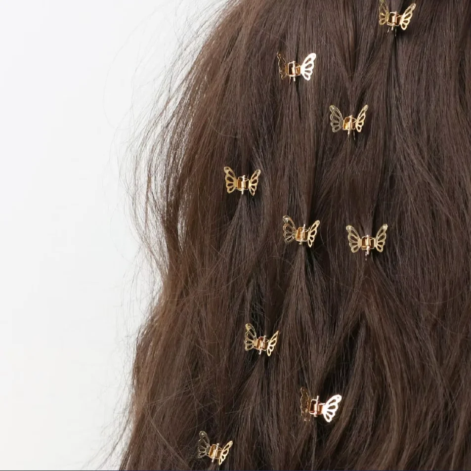10pcs Mini Hollow Out Butterfly Design Sweet Metal Hair Clip Retro Bangs Fixed Decoration For Women And Girls