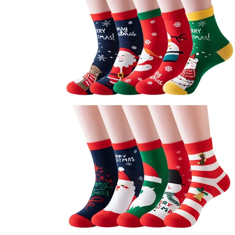

Fashion and Comfortable Cross-border New Cotton Cartoon Christmas Socks in The Tube Cotton Socks Red Green Pattern Female