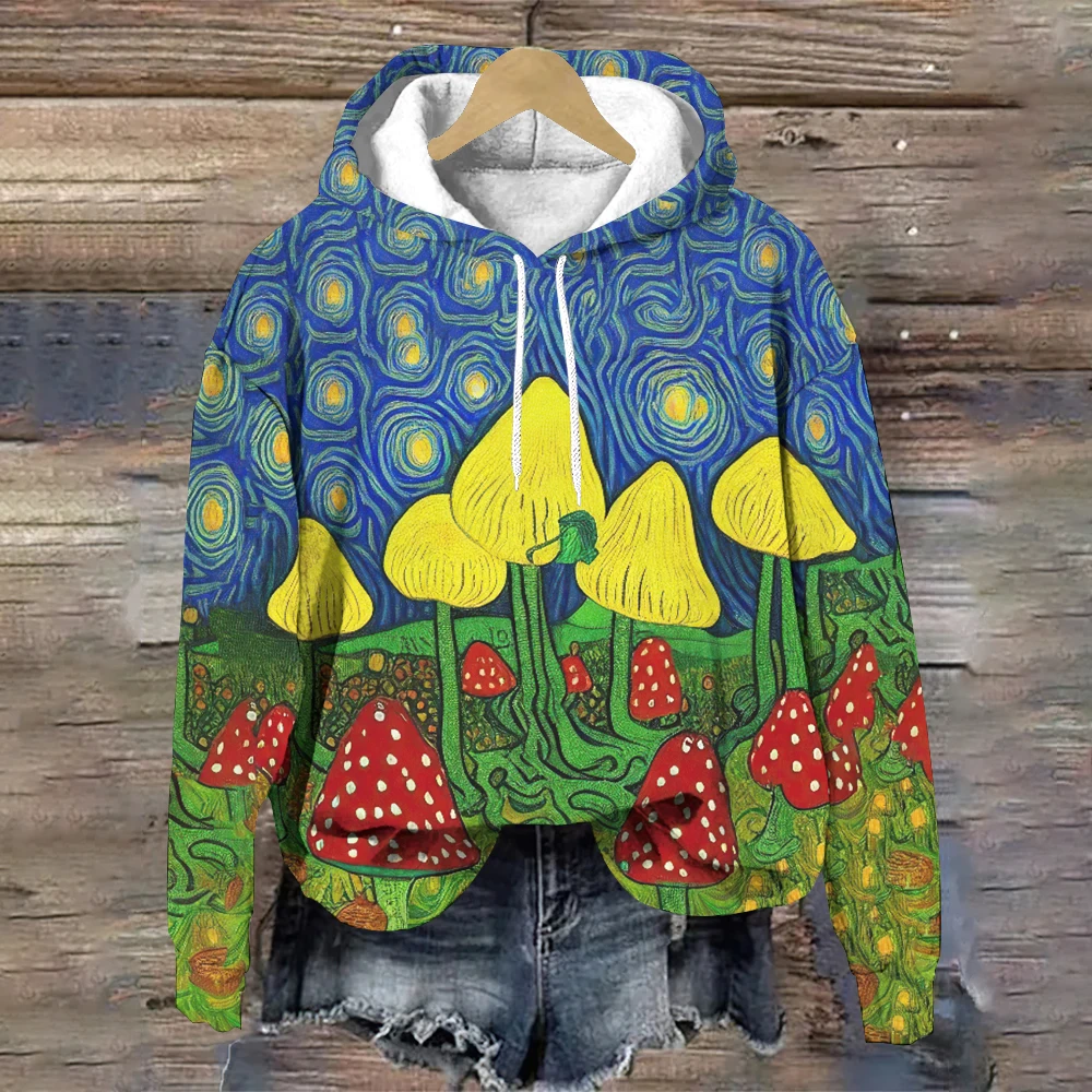

2024 Women's Sweater 3D Funny Mushroom Print Hoodie Streetwear Leisure Women's Top Colorful Pattern Sweatshirt for Ladies Blouse