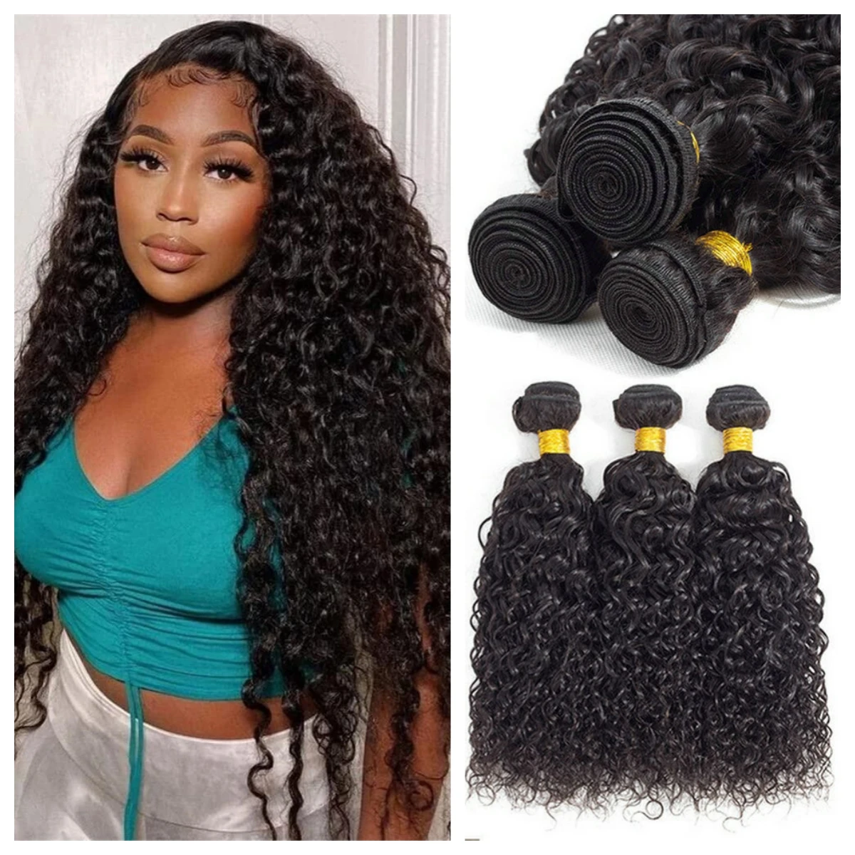 Water Wave Human Hair Bundles Indian Hair Curly Weave Extensions 10-30 Inch Double Machine Weft Wet and Wavy Bundles Remy
