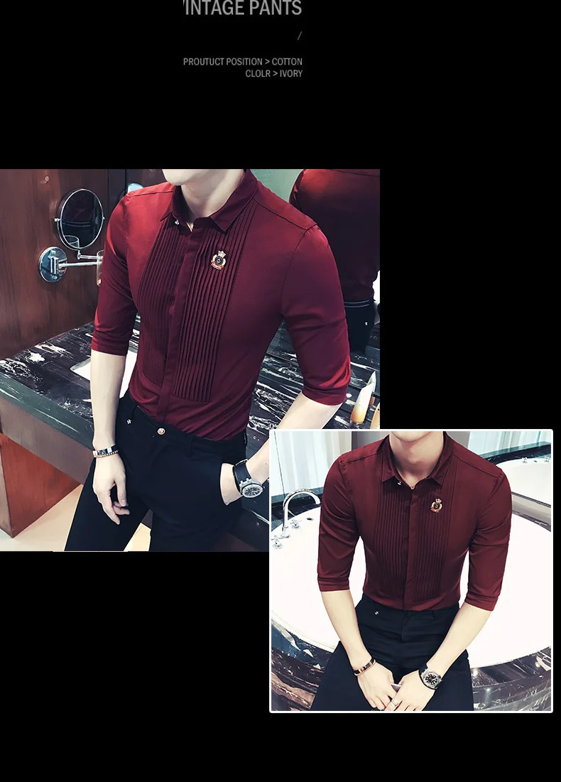 Camisas De Vestir De Manga Corta Para Hombre, Camisa Masculina De Moda De  Verano, Ajustada, Color Rojo Vino, Blanco Y Negro, 2018 - Camisas -  AliExpress