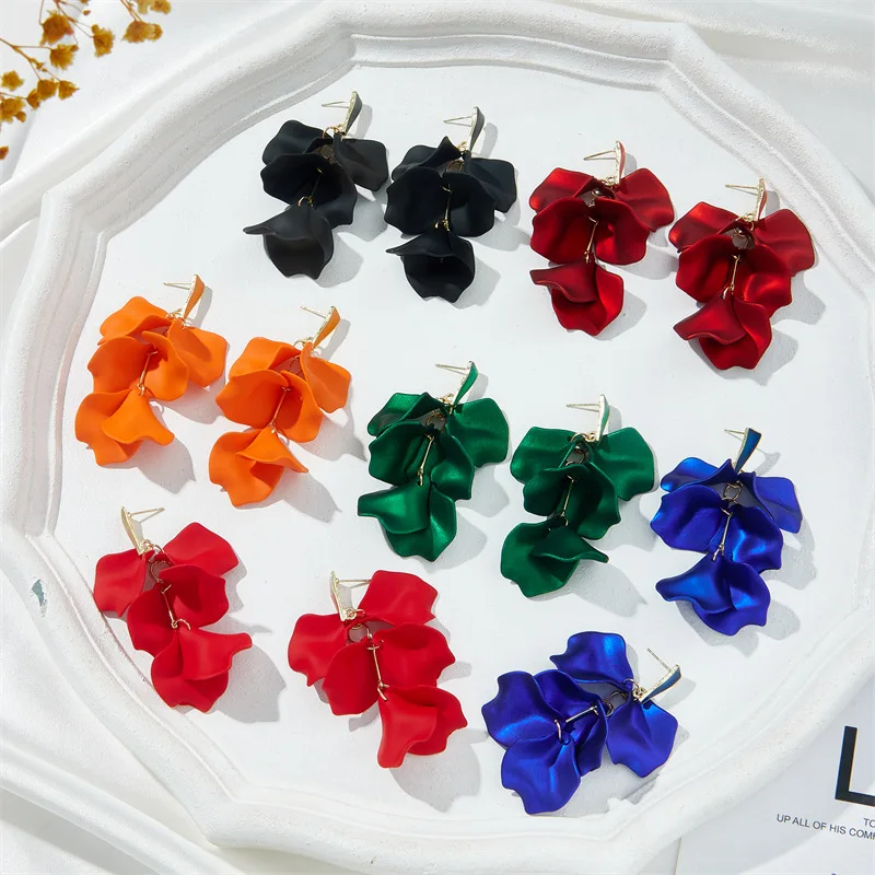 European and American style multi-color petal leaf tassel long earrings  luxury designer earrings earings for women - AliExpress